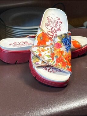 Alegria Air-290 Floral Slide Sandals Red Sole Comfort Sandals Size 38